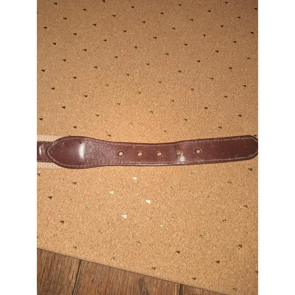 Brighton Mens 44 Belt Brown Leather‎ Tan Canvas Marlin Fish Nautical USA E6218